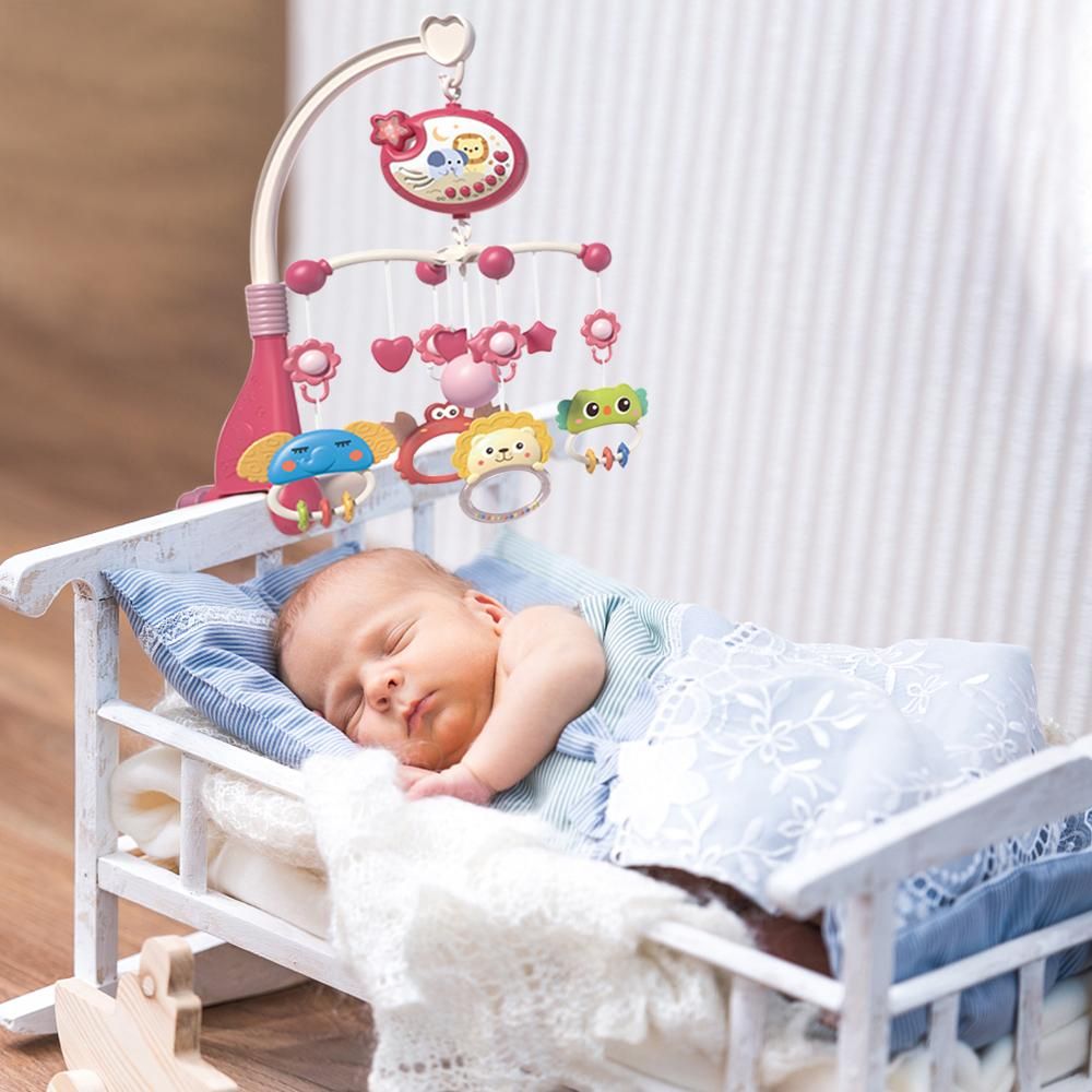 Cute Baby Crib Mobile with Music Lights Star Projection Hanging Rotating Toys Baby Crib Toys with Remote Contorl Infant Bed Decoration for Baby Boys Girls