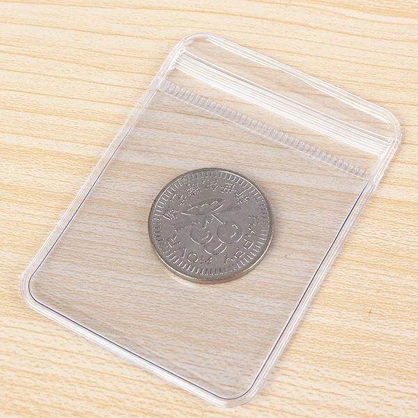 100Pcs Clear Clear Crystal PVC Plastic Coin Bag Case Wallets Storage Envelopes New 70 X 50 Mm