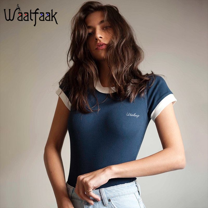 Elegant Short Sleeve Women Bodysuit Romper Ladies Jumpsuit Embroidery Letter Bodycon Womens Casual Body Femme Black Top(#Green)