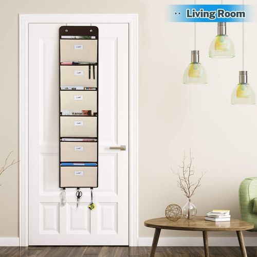 Over The Door File Organizer 6 Large Pocket Hanging File Folder Document Wall Mount Storage Holder For Magazine Notebook Beige
