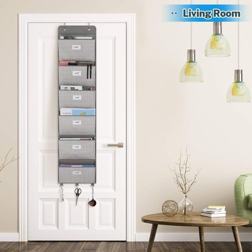Over The Door File Organizer 6 Large Pocket Hanging File Folder Document Wall Mount Storage Holder For Magazine Notebook Beige