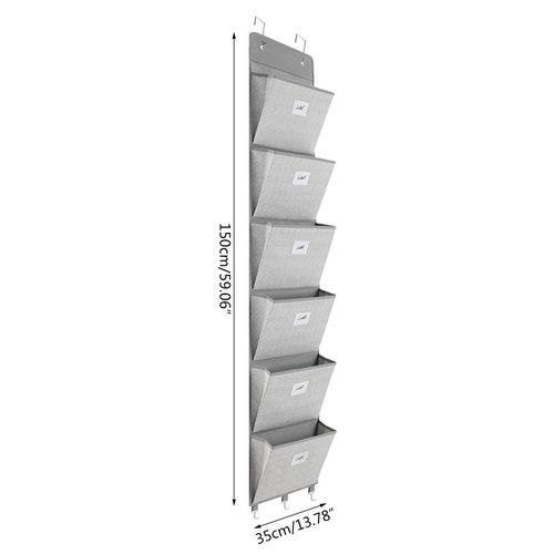 Over The Door File Organizer 6 Large Pocket Hanging File Folder Document Wall Mount Storage Holder For Magazine Notebook Beige