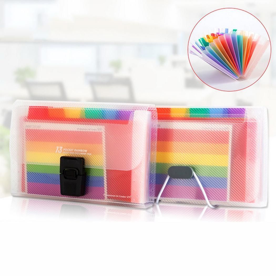 13 Grid Expanding File Folder A6 Document Buckle Lanyard Bag Multicolor Expanding File(Multicolor Lanyard)