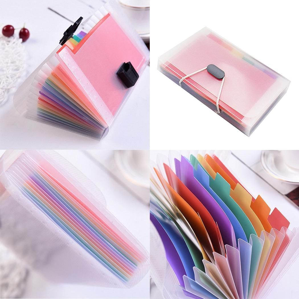 13 Grid Expanding File Folder A6 Document Buckle Lanyard Bag Multicolor Expanding File(Multicolor Lanyard)