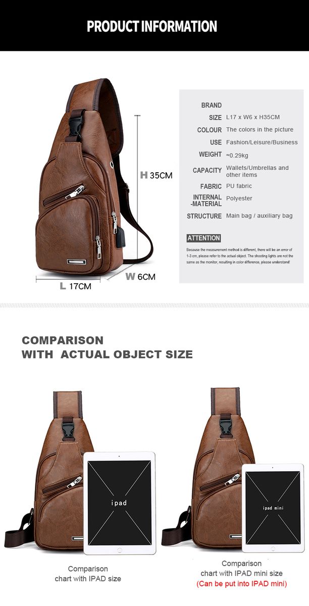 PU Fabric Casual Shoulder Bag Chest Bag Crossbody Bag