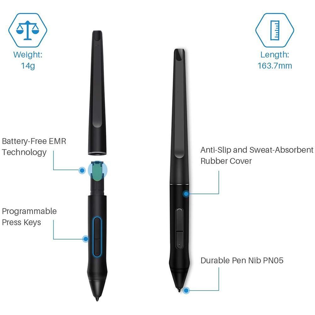 (Black)Battery-free Stylus Pen For HUION KAMVAS Pro 13/Pro 12/Pro 16/ 16/ Kamvas 20 PW507 Digital Board Passive Pen MAA