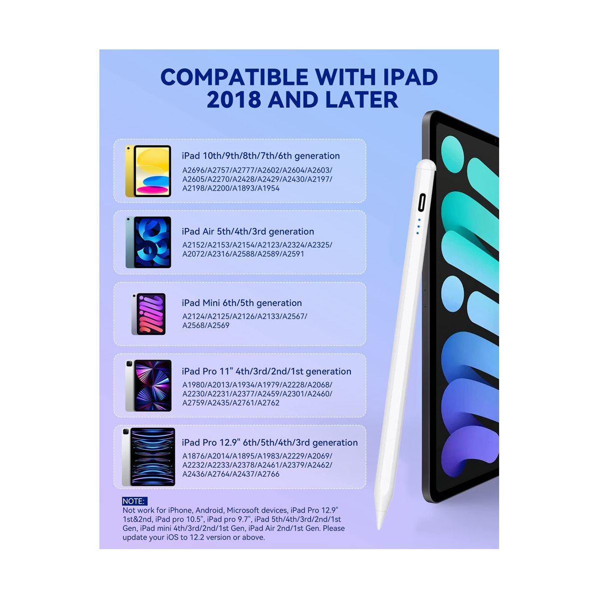Stylus Pen for iPad iPad Pencil for Touch Screens for iPad Air 3Rd/4Th/5Th, iPad Pro 11/12.9 Inch, iPad 7Th/8Th/9Th/10Th