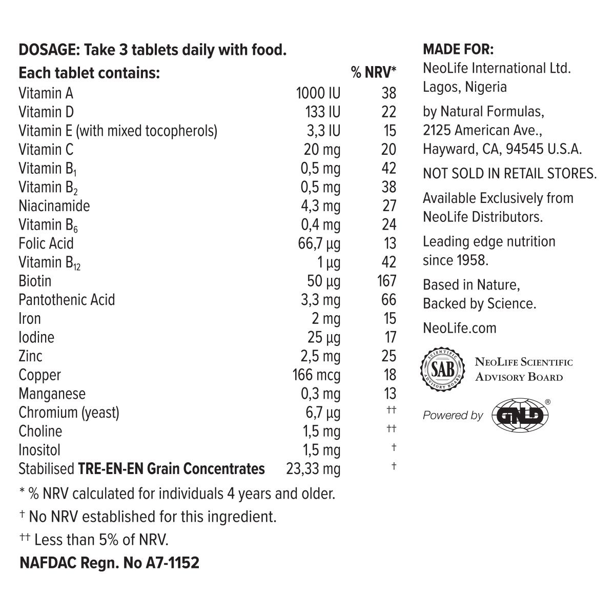 NEOLIFE Vita Squares Chewable Multivitamin - 180 Tablets