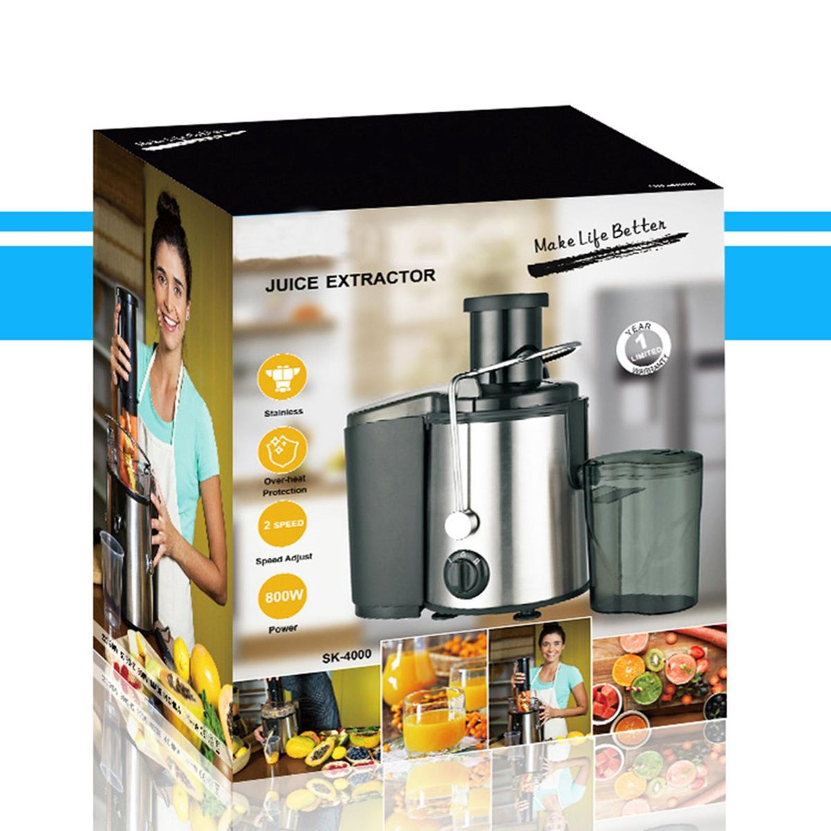 Juicer Machines Extractor 800W Centrifugal Juicers Electric Anti-Drip 2 Speed Adjustable with Juice Jug and Pulp Container for Fruit Vegetable