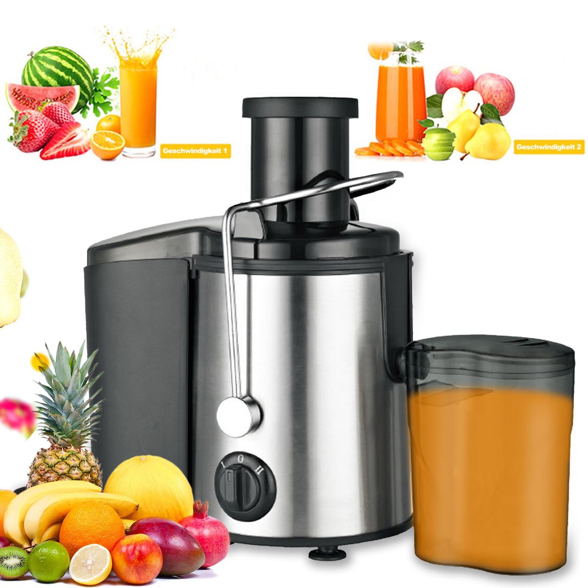 Juicer Machines Extractor 800W Centrifugal Juicers Electric Anti-Drip 2 Speed Adjustable with Juice Jug and Pulp Container for Fruit Vegetable
