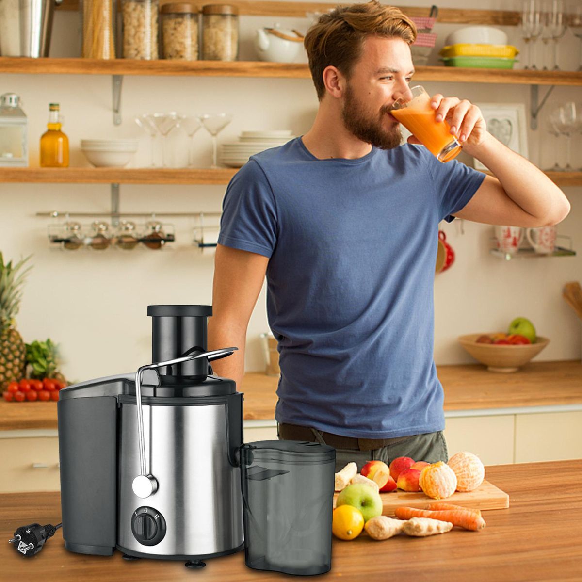 Juicer Machines Extractor 800W Centrifugal Juicers Electric Anti-Drip 2 Speed Adjustable with Juice Jug and Pulp Container for Fruit Vegetable