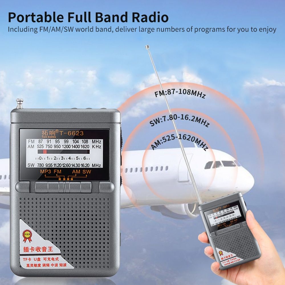 Full Band Radio FM AM SW Radio World Receiver With Display Speaker 88-108MHz Support TF Card Headphone Jack Mini Pocket Radio