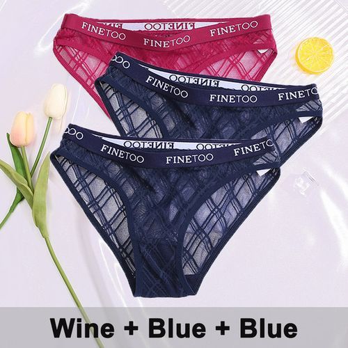 Sexy Floral Lace Mesh Women's Panties Female Hollow Out Briefs Transparent Low Rise Underwear Ladies Big Size M_2XL(#Set 26)