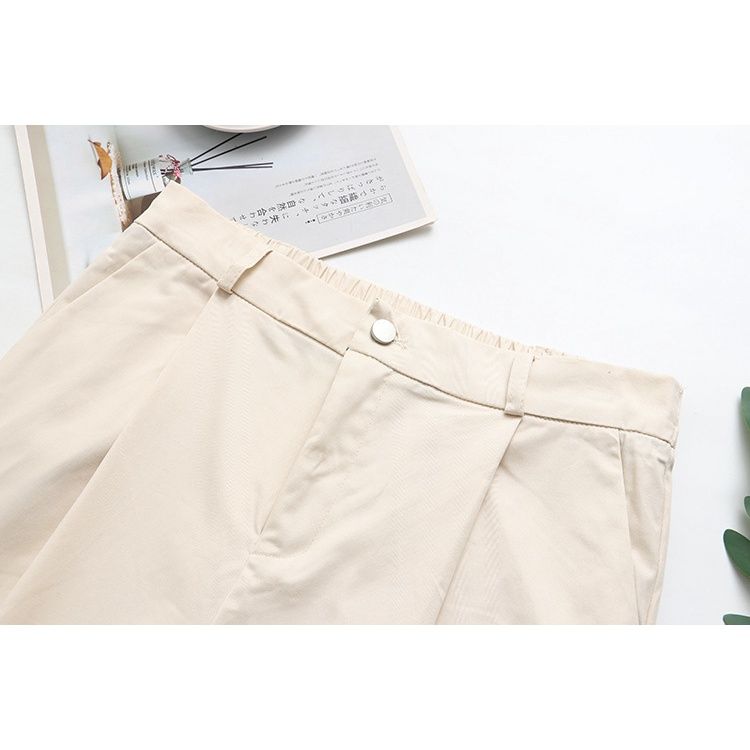 (Beige)Plus Size XL-4XL Women's Solid Color Black Pants Elastic Waist Ladies' Office-wear Ankle Trousers SAB