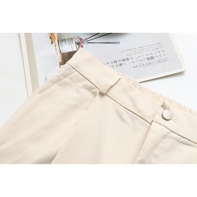 (Beige)Plus Size XL-4XL Women's Solid Color Black Pants Elastic Waist Ladies' Office-wear Ankle Trousers SAB