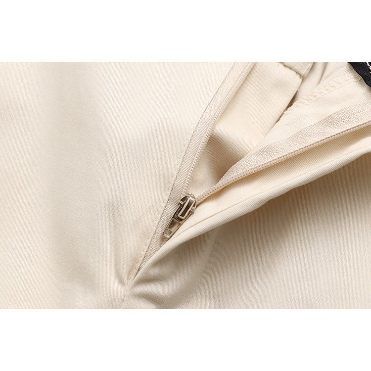 (Beige)Plus Size XL-4XL Women's Solid Color Black Pants Elastic Waist Ladies' Office-wear Ankle Trousers SAB