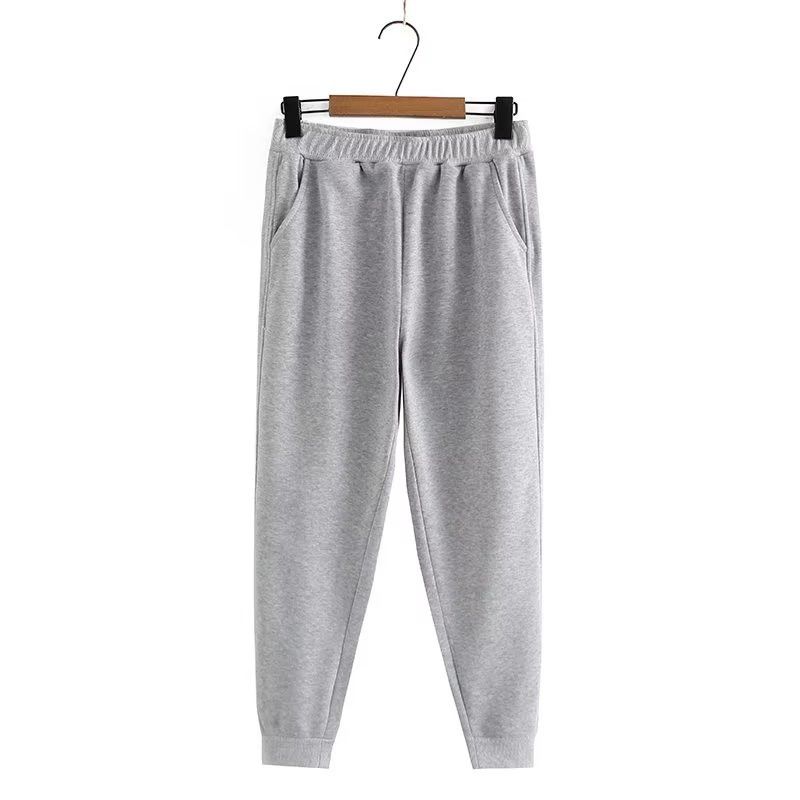 (Gray)Plus Size Women's Padded Casual Pants Autumn/Winter Cotton Solid Color Elastic Waist Thick Trousers Pockets On Both Sides SAB