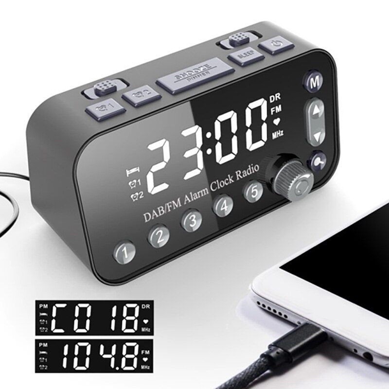 Dab Digital Alarm Radio Player Home Portable Rechargeable B