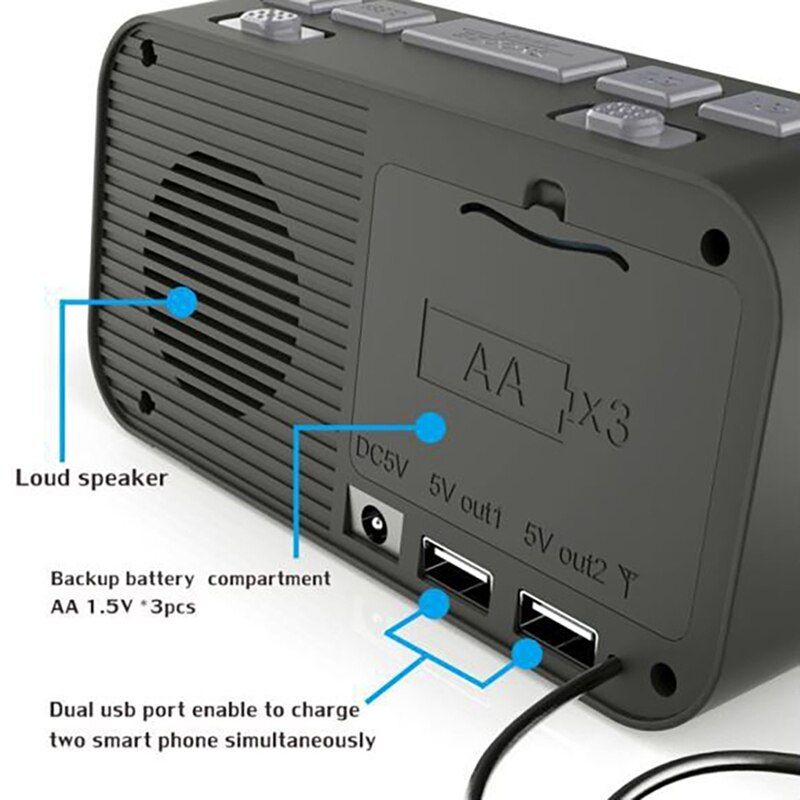 Dab Digital Alarm Radio Player Home Portable Rechargeable B