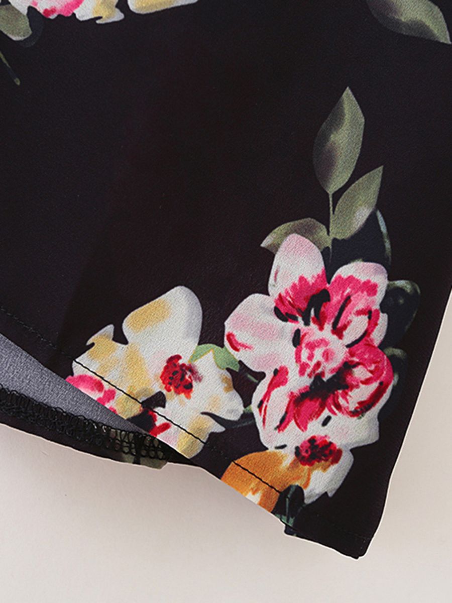Women Cover Up Colorful Floral Leaves Print Open Front Wide