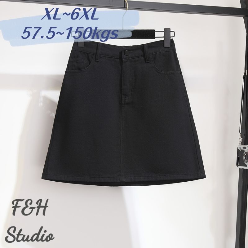 F&H 3681 XL-6XL Elastic Waist Plus Size Denim Skirt Black