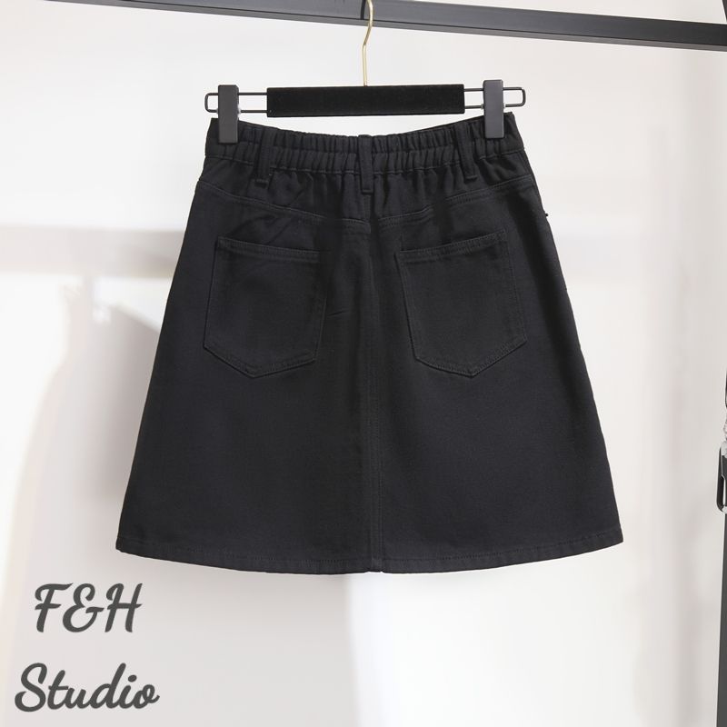 F&H 3681 XL-6XL Elastic Waist Plus Size Denim Skirt Black