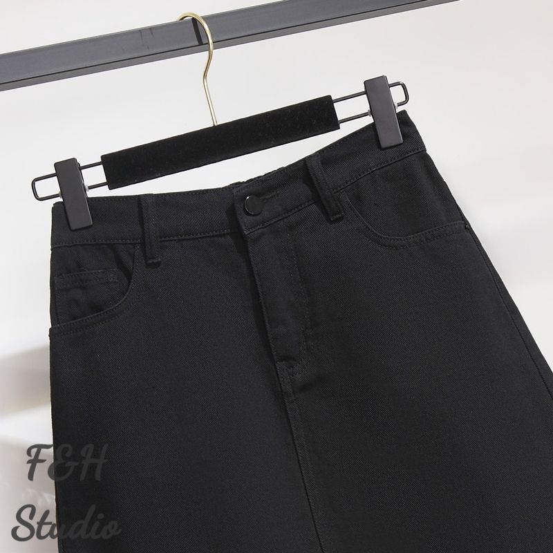 F&H 3681 XL-6XL Elastic Waist Plus Size Denim Skirt Black