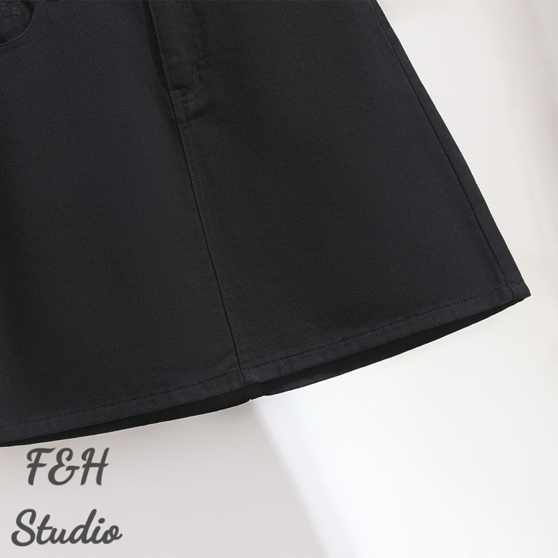 F&H 3681 XL-6XL Elastic Waist Plus Size Denim Skirt Black