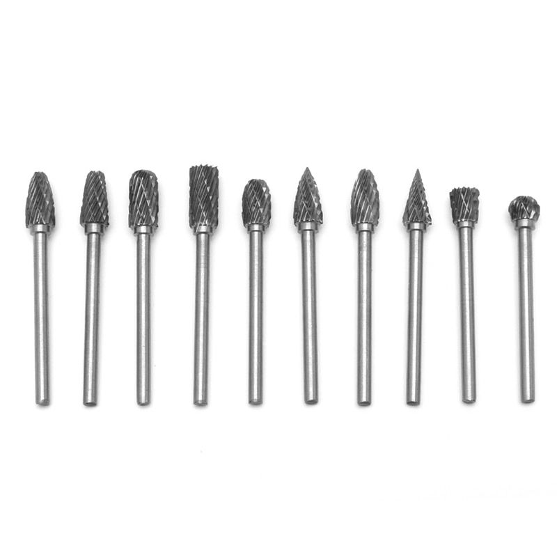 10Pc 1/8" 6mm Tungsten Carbide Cutter Rotary Burr Set CNC Engraving Bit Tool