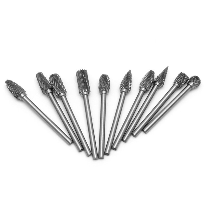 10Pc 1/8" 6mm Tungsten Carbide Cutter Rotary Burr Set CNC Engraving Bit Tool