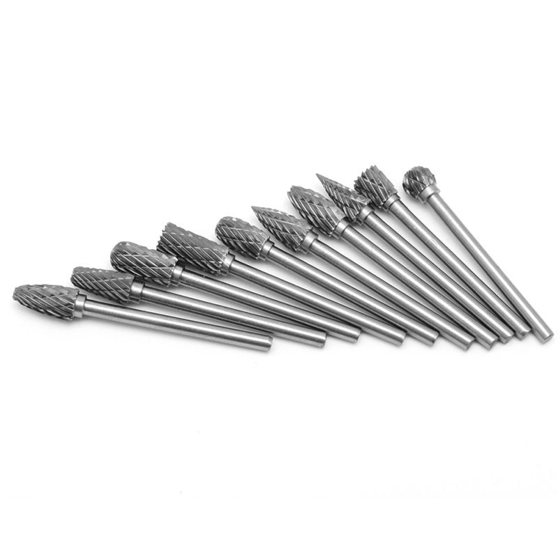 10Pc 1/8" 6mm Tungsten Carbide Cutter Rotary Burr Set CNC Engraving Bit Tool