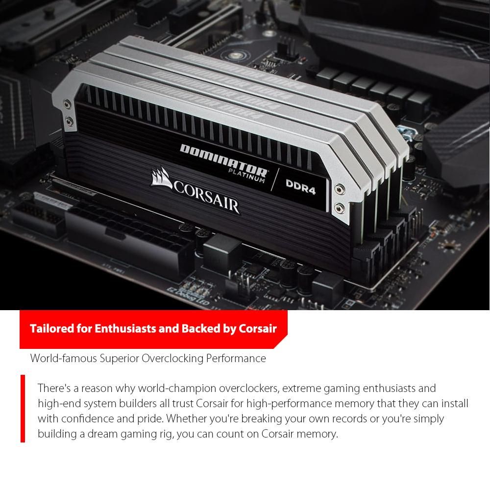 Corsair Dominator Platinum Series 16GB (2 x 8GB) DDR4 DRAM 3000MHz C15 288-Pin Memory Kit CMD16GX4M2B3000C15