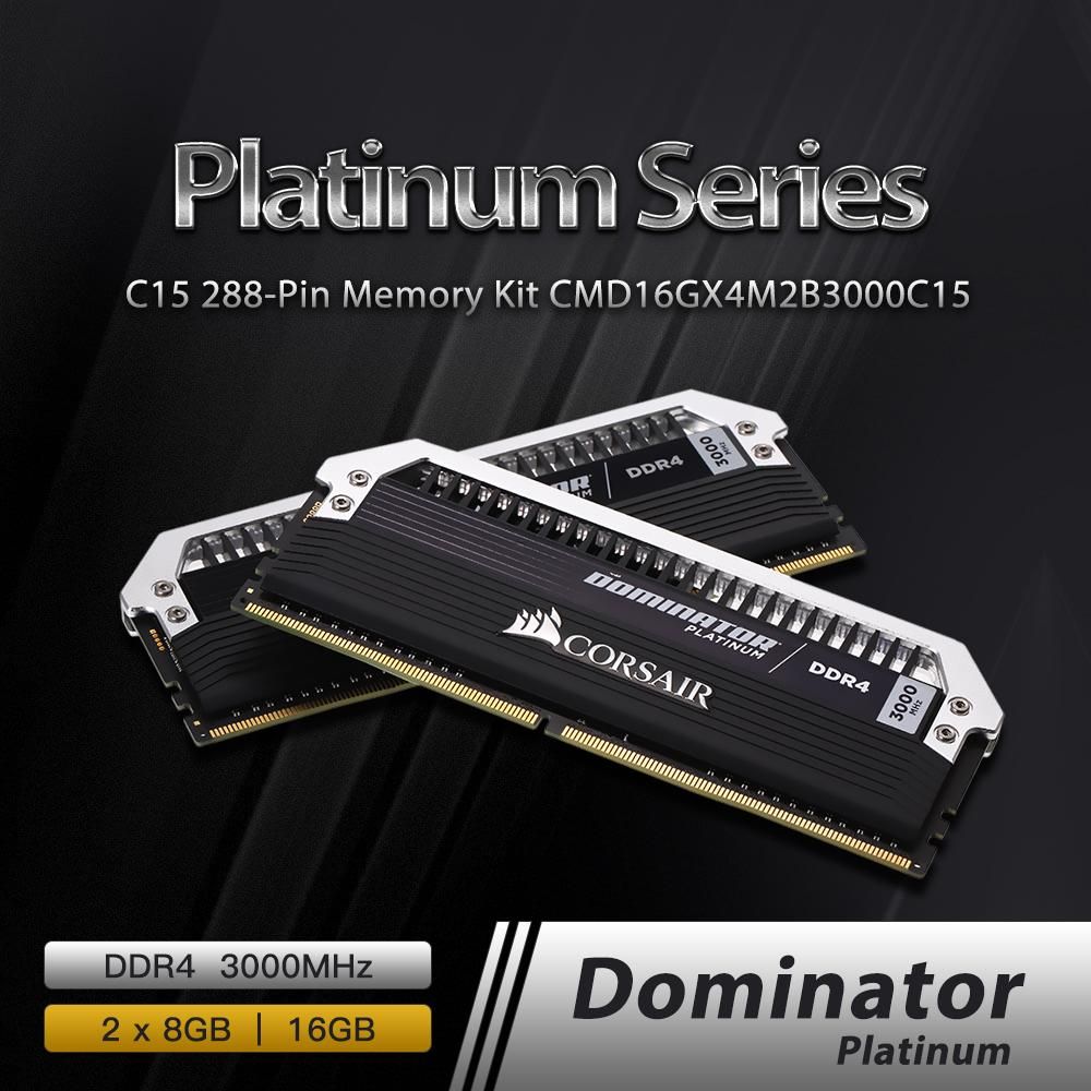 Corsair Dominator Platinum Series 16GB (2 x 8GB) DDR4 DRAM 3000MHz C15 288-Pin Memory Kit CMD16GX4M2B3000C15