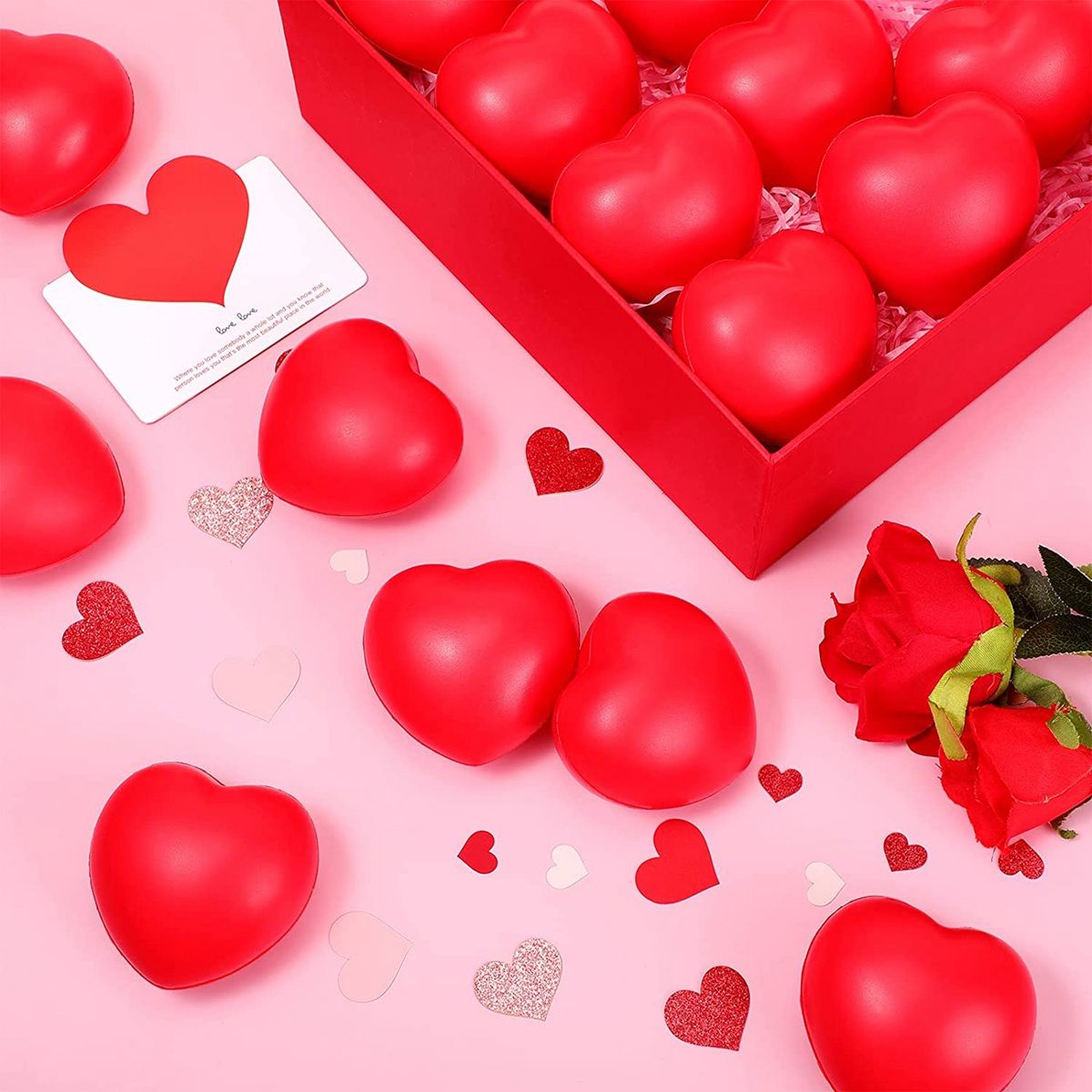 24 Pcs 2.75Inch Red Heart Stress Balls Valentine'S Day