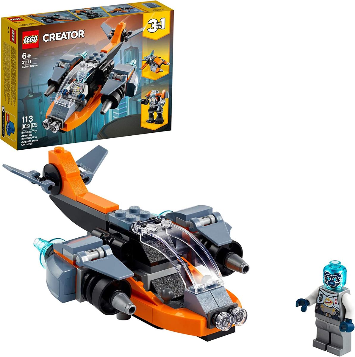 Creator 3in1 Cyber Drone 31111 Building Kit Featuring A Cyber Drone (113 Pieces)