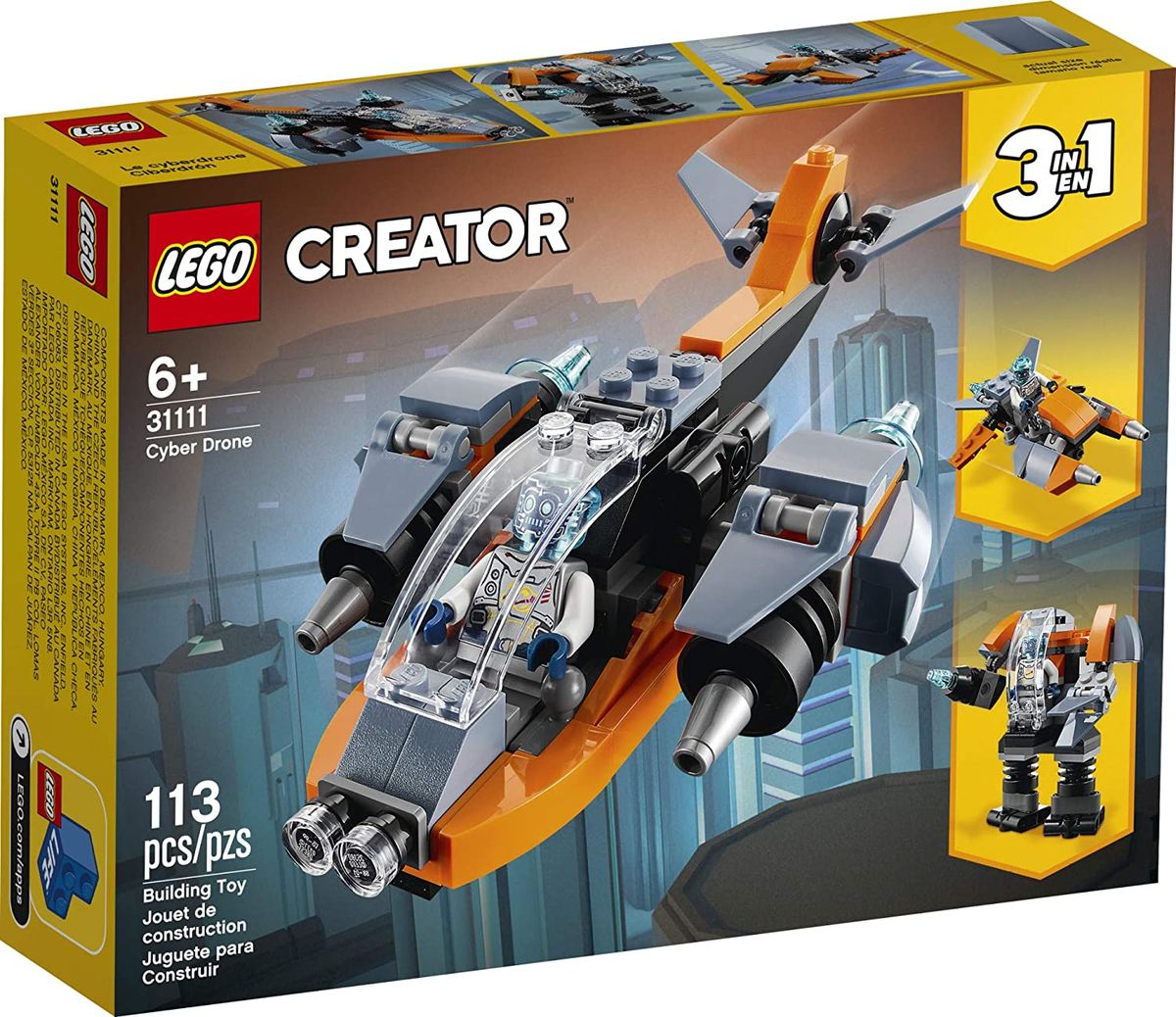 Creator 3in1 Cyber Drone 31111 Building Kit Featuring A Cyber Drone (113 Pieces)