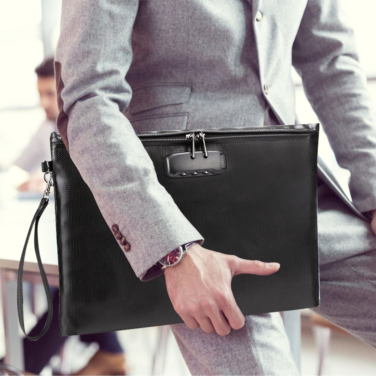 Fireproof Document Bag with Lock Money Safety Organizer Zipper Closure Storage Pouch Pocket with 10 Cards Slot for for A4 Documents File Cash Passport Certificates Home Office Travel