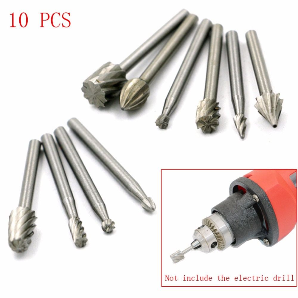 10 Pieces HSS Routing Router Drill Bits Set Dremel Carbide Rotary Burrs Tools WooACd Stone Metal Root Carving Milling Cutter