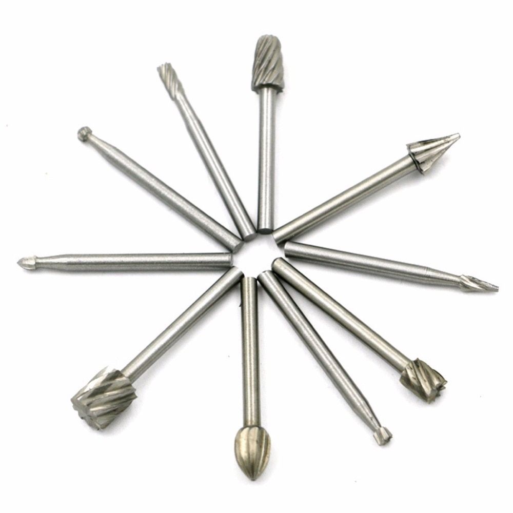 10 Pieces HSS Routing Router Drill Bits Set Dremel Carbide Rotary Burrs Tools WooACd Stone Metal Root Carving Milling Cutter
