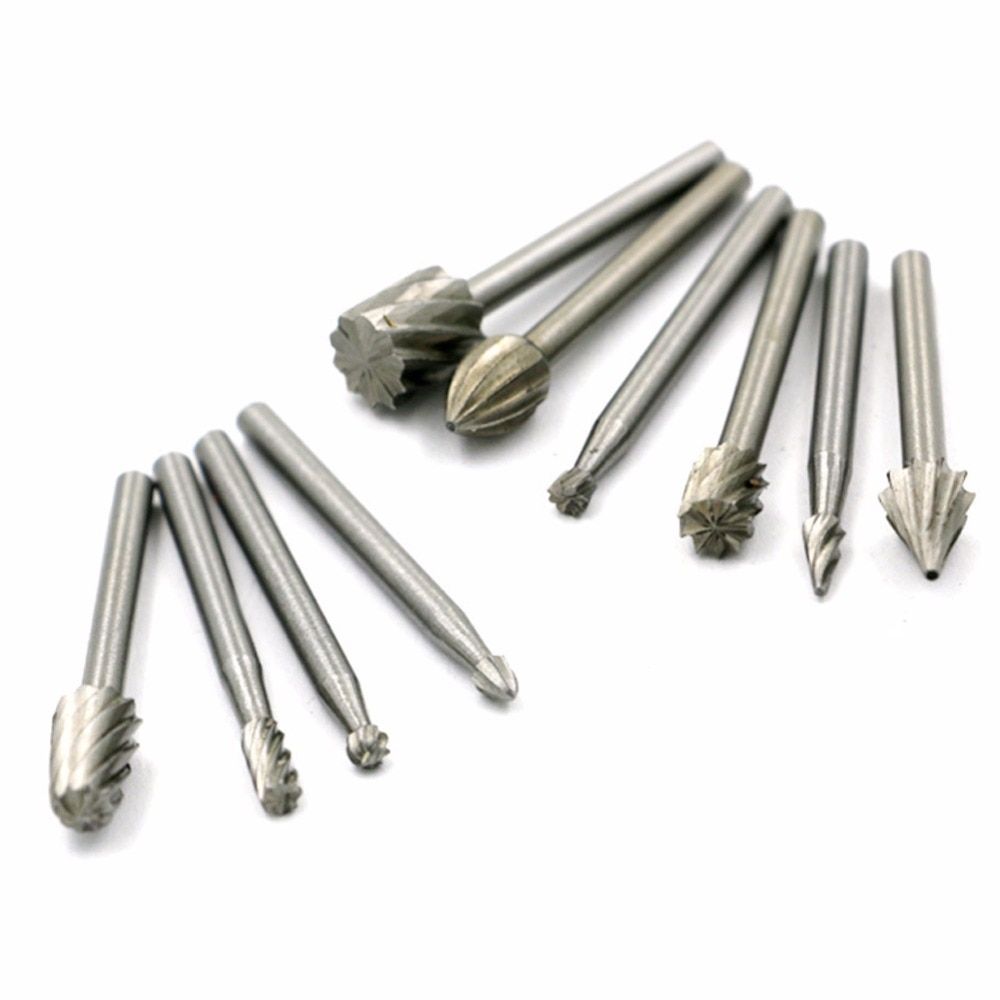 10 Pieces HSS Routing Router Drill Bits Set Dremel Carbide Rotary Burrs Tools WooACd Stone Metal Root Carving Milling Cutter