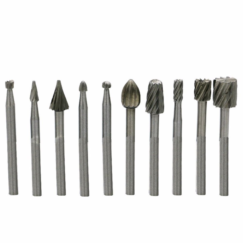 10 Pieces HSS Routing Router Drill Bits Set Dremel Carbide Rotary Burrs Tools WooACd Stone Metal Root Carving Milling Cutter