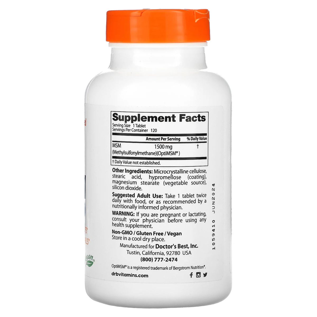 MSM With OptiMSM 1500 Mg - 120 Tablets