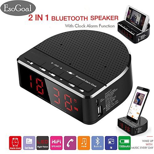 Digital Alarm Clock Radio With Bluetooth Speaker.Red Digit Display .FM Radio. AUX-in.USB Port Bedside Led Alarm Clock