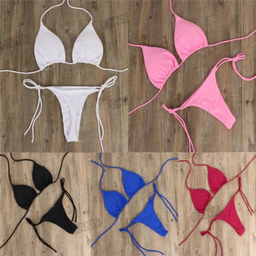 2pcs Bikini Set Padded Bra Women Push-up E Solid Swimwear Bandage Bathing Suit Swimsuit Swimming Suit Black KIP