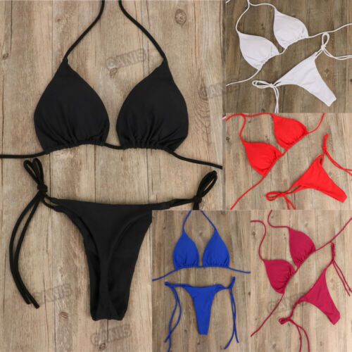 2pcs Bikini Set Padded Bra Women Push-up E Solid Swimwear Bandage Bathing Suit Swimsuit Swimming Suit Black KIP