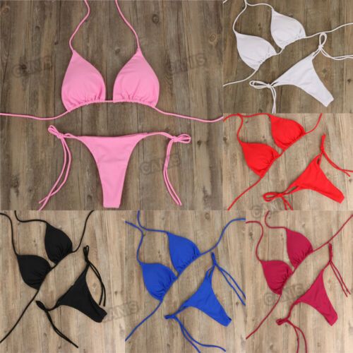 2pcs Bikini Set Padded Bra Women Push-up E Solid Swimwear Bandage Bathing Suit Swimsuit Swimming Suit Black KIP