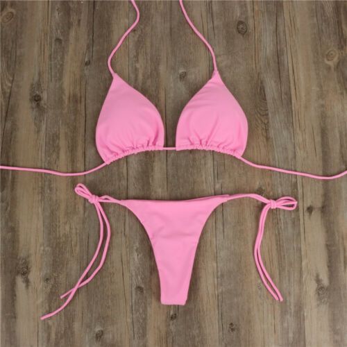 2pcs Bikini Set Padded Bra Women Push-up E Solid Swimwear Bandage Bathing Suit Swimsuit Swimming Suit Black KIP