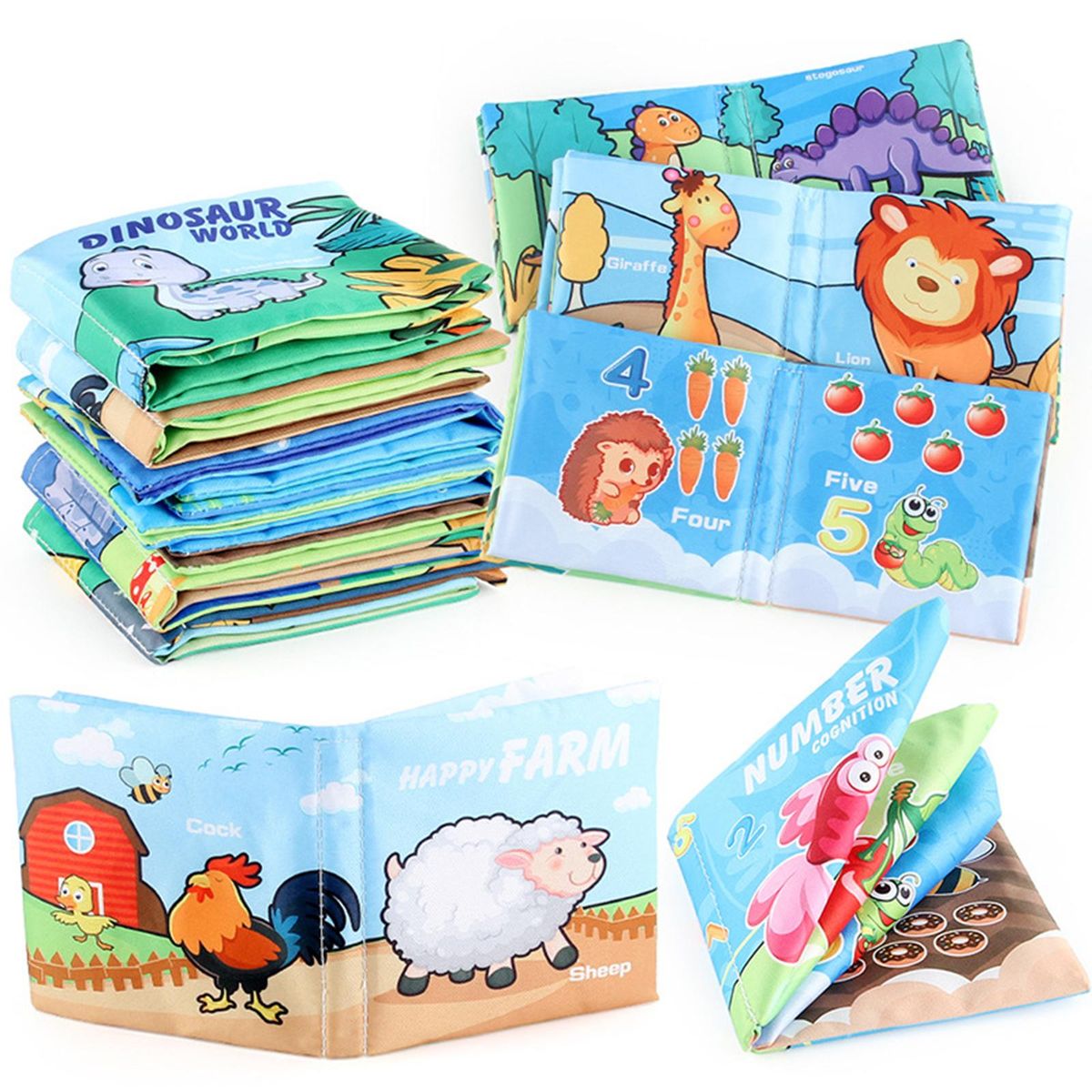 6x Soft Baby Cloth Book Brain Development Crinkle Book For
