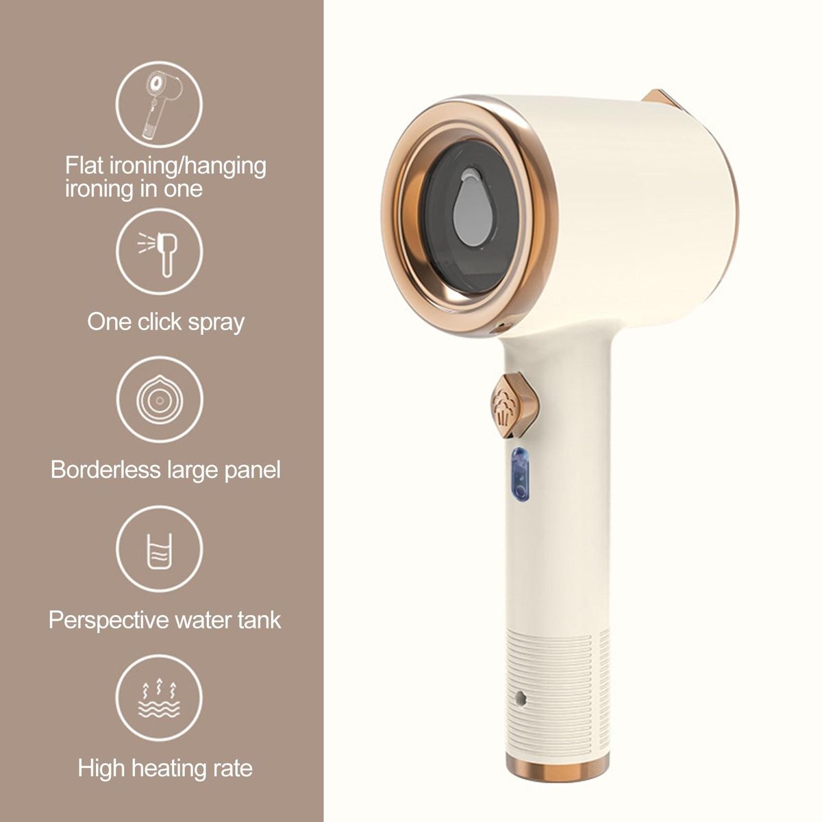 Garment Steamer Travel Steamer Iron with Visible Water Tank Portable Beige