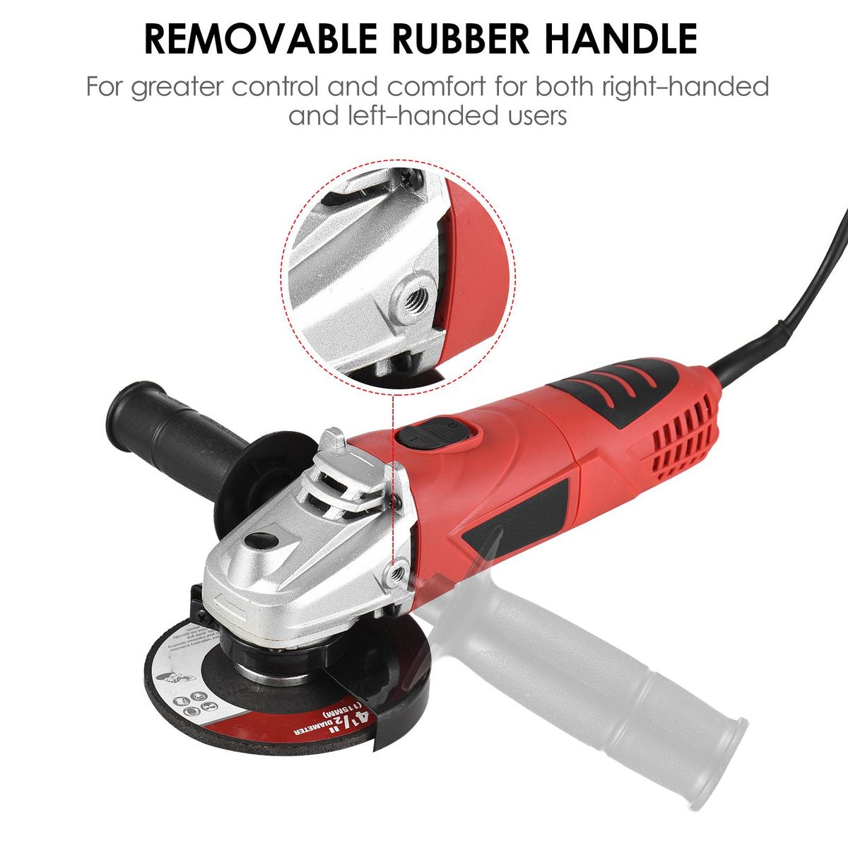 Angle Grinder, 6-Amp 720W 4-1/2” / 5'' Electric Grinder Power Tools with Grinding Wheels, Cutting Wheels, Flap Disc and Auxiliary Handle for Cutting, Grinding, Polishing and Rust Removal - Red UK